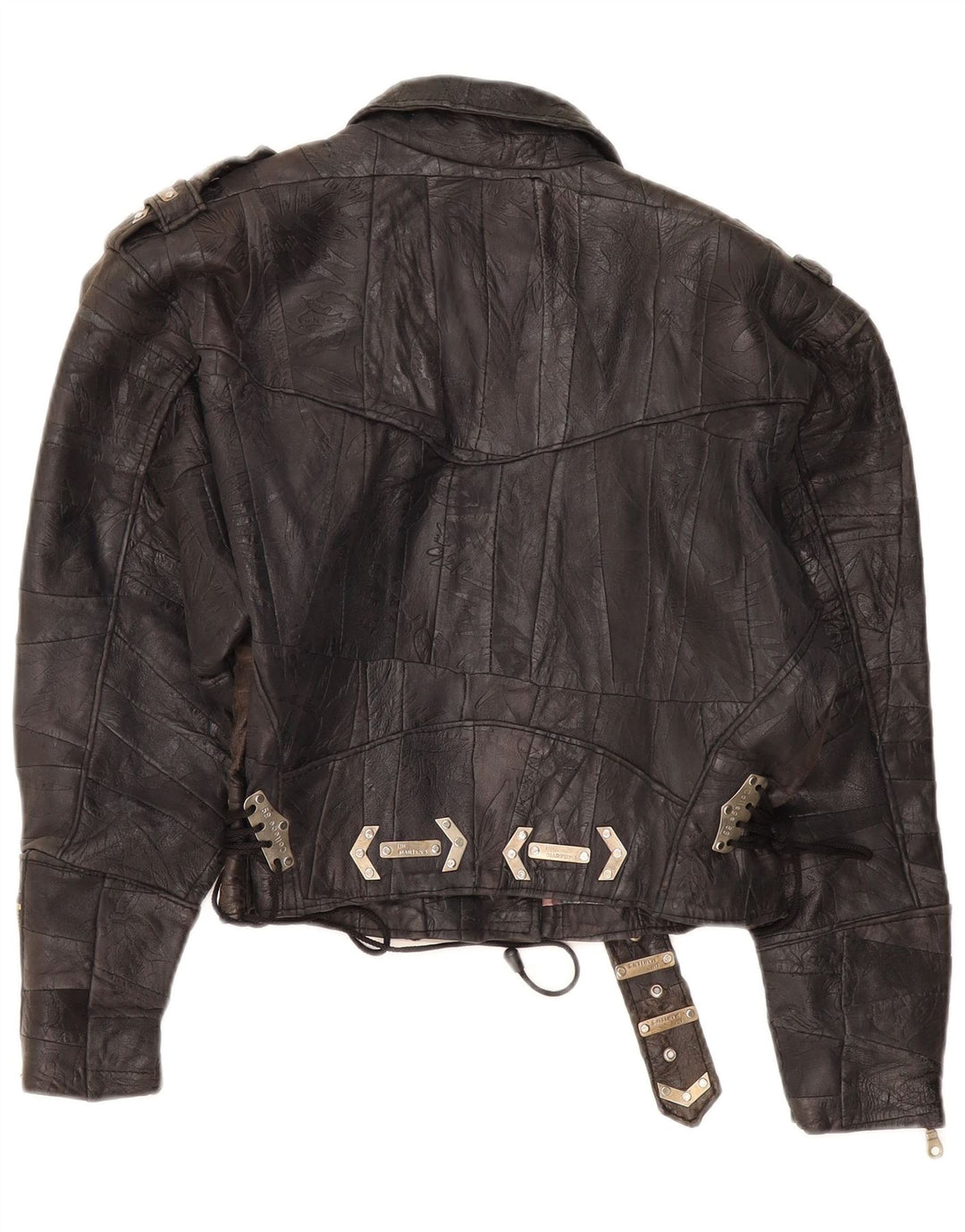 DR MARTENS Veste de motard en cuir court pour femme UK 18 XL Marron Patchwork