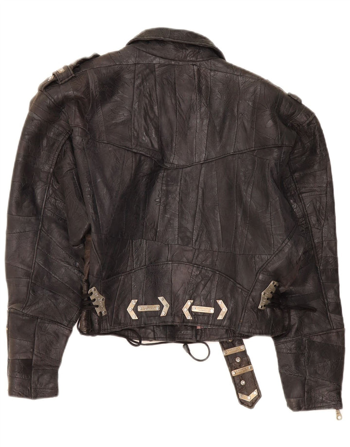 DR MARTENS Veste de motard en cuir court pour femme UK 18 XL Marron Patchwork