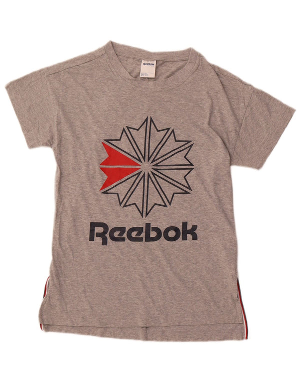 REEBOK T-shirt graphique classique pour femme UK 12 Gris moyen Coton