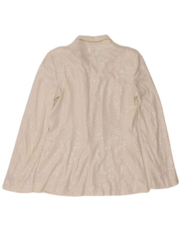 Zara Veste Blazer à Paillettes 1 Bouton pour Femme UK 10 Petit Blanc