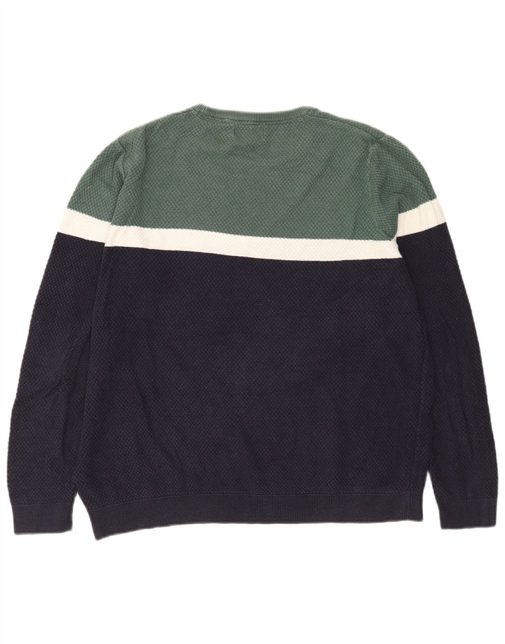 Marks & Spencer Pull à col rond pour homme Taille L Bleu marine Colorblock