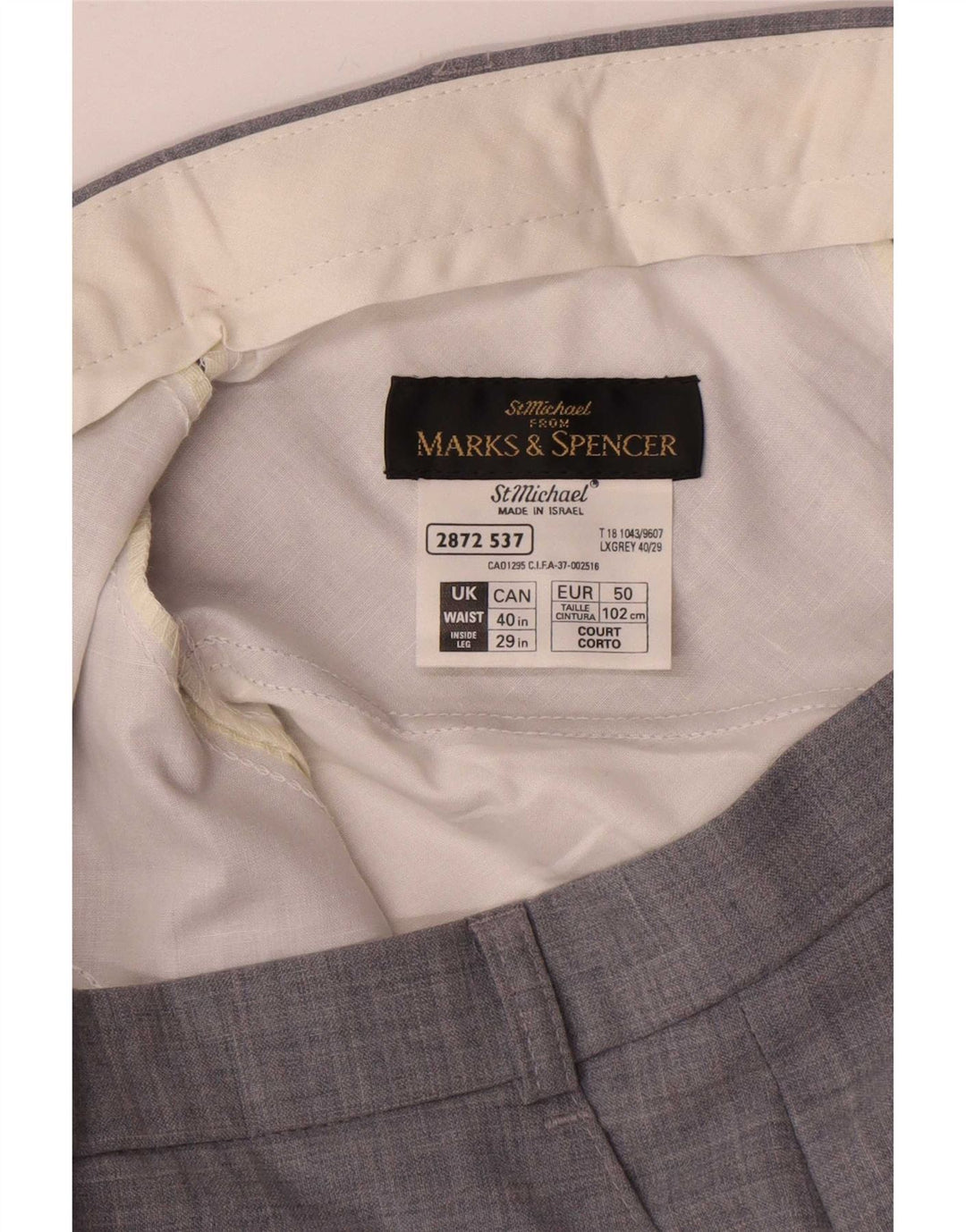 Marks & Spencer Pantalon de Costume Droit Homme W40 L29 Gris Polyester