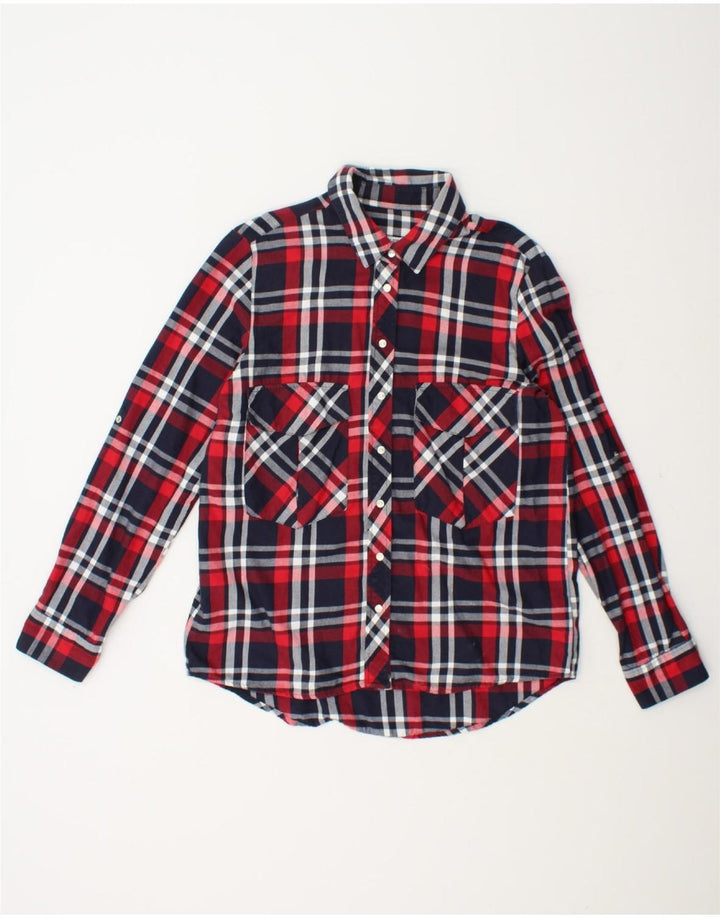 ZARA Womens Shirt UK 12 Medium Navy Blue Check Cotton Vintage Zara and Second-Hand Zara from Messina Hembry 