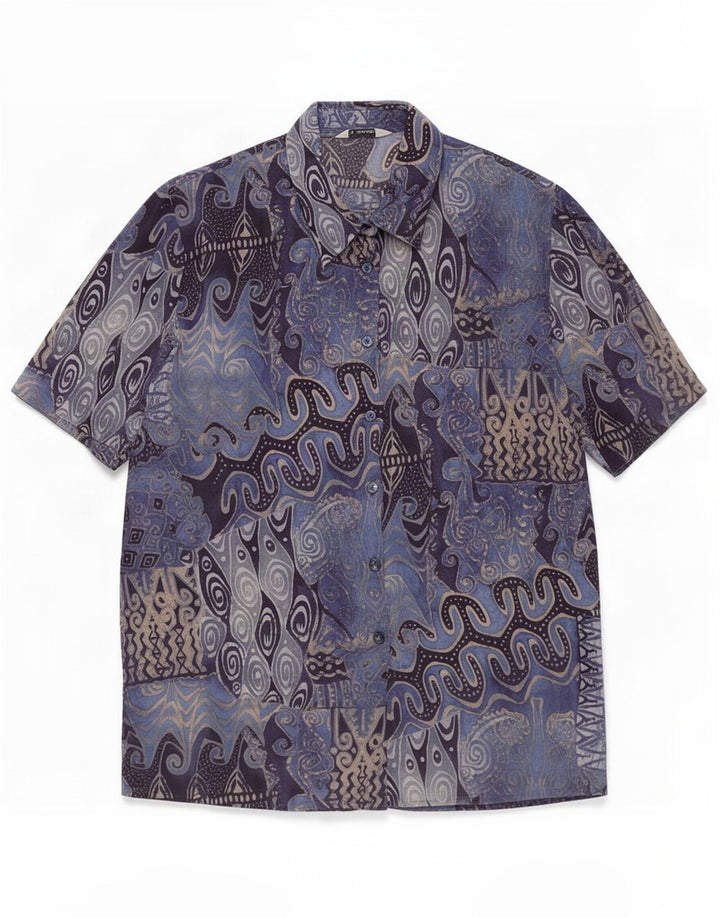Dolomiten Chemisier à manches courtes pour femme IT 47 Large Bleu Patchwork