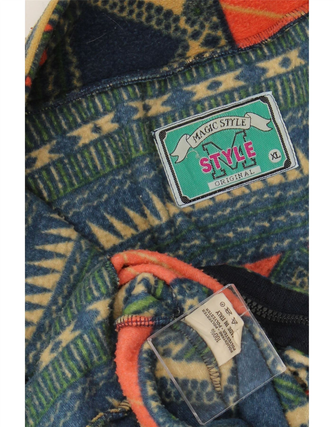 VINTAGE Veste polaire homme UK 42 XL Polyester géométrique multicolore