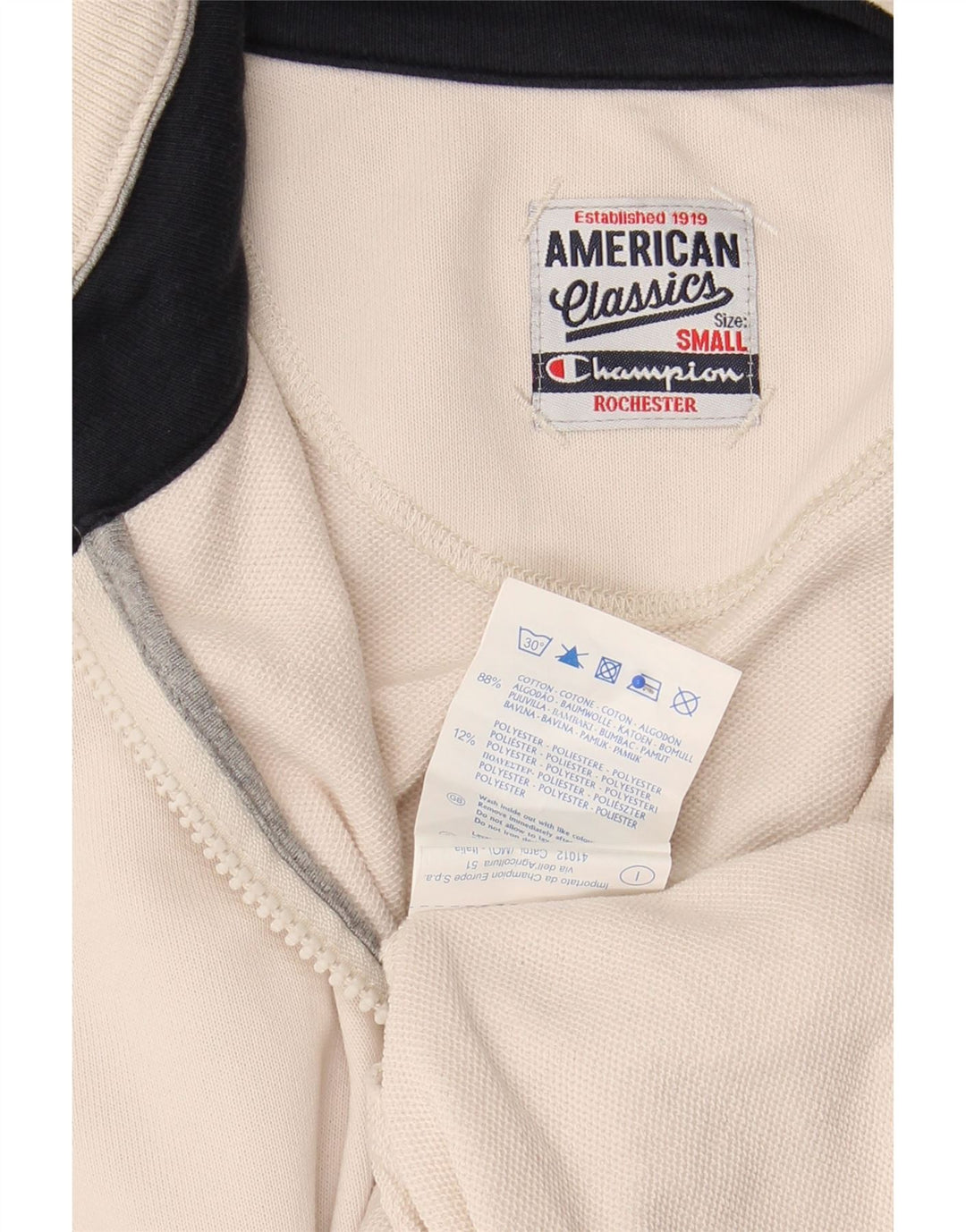 CHAMPION Veste de Survêtement Homme Petit Blanc Cassé Coton
