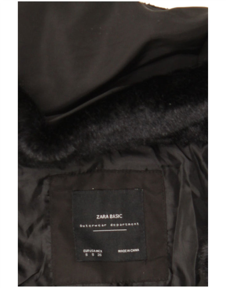 Zara Veste matelassée à capuche pour femme UK 10 Small Noir Polyester