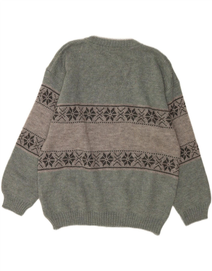 Bresci Pull col rond pour homme Vert moyen Fair Isle