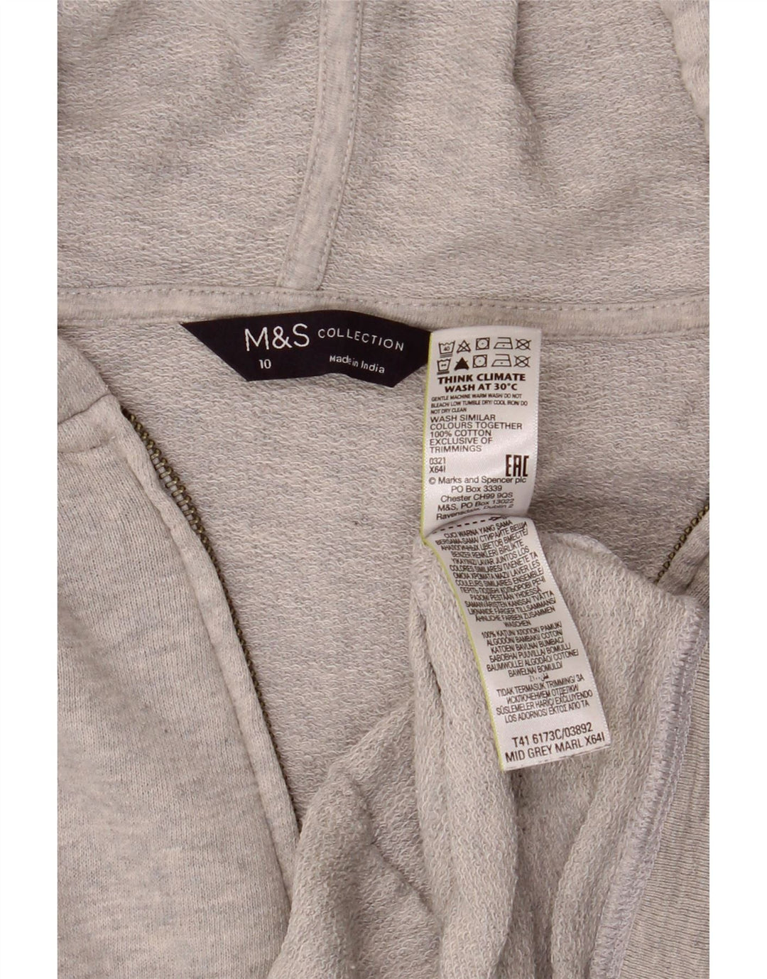 Marks & Spencer Pull à capuche zippé surdimensionné pour femme UK 10 Petit coton gris