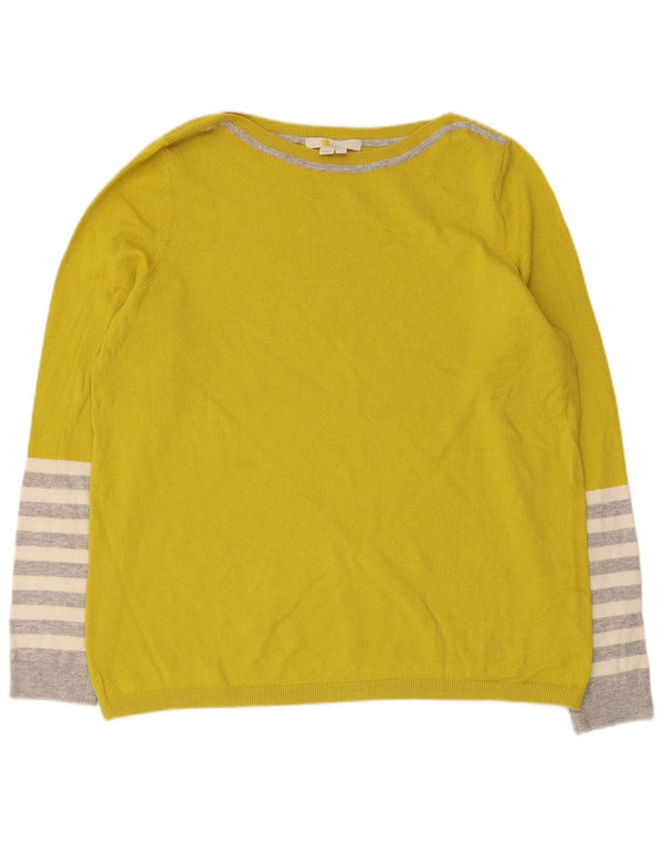 Boden Femme Pull Col Bateau UK 42 Coton Rayé Jaune Moyen