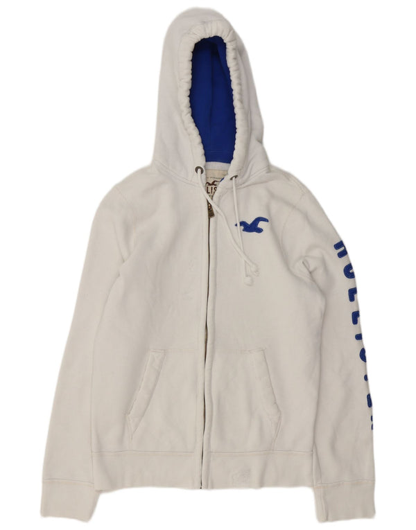 Hollister Pull à Capuche Graphique Zippé Homme Blanc Moyen Coton