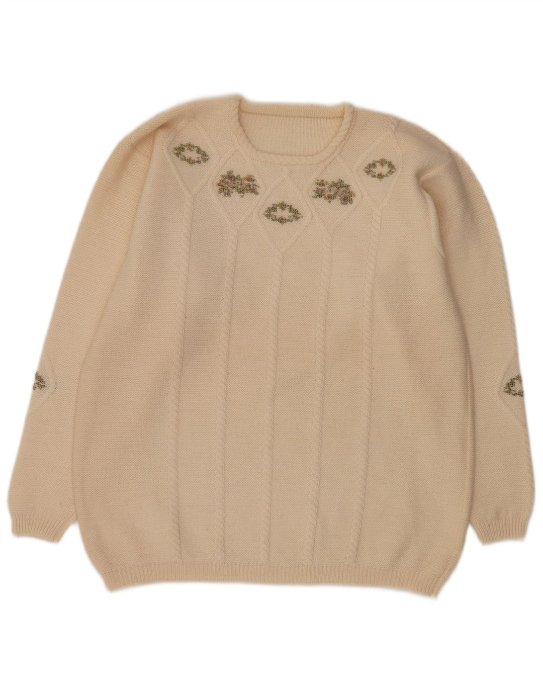 vintage Womens Crew Neck Jumper Pull UK 16 Grand Blanc Cassé