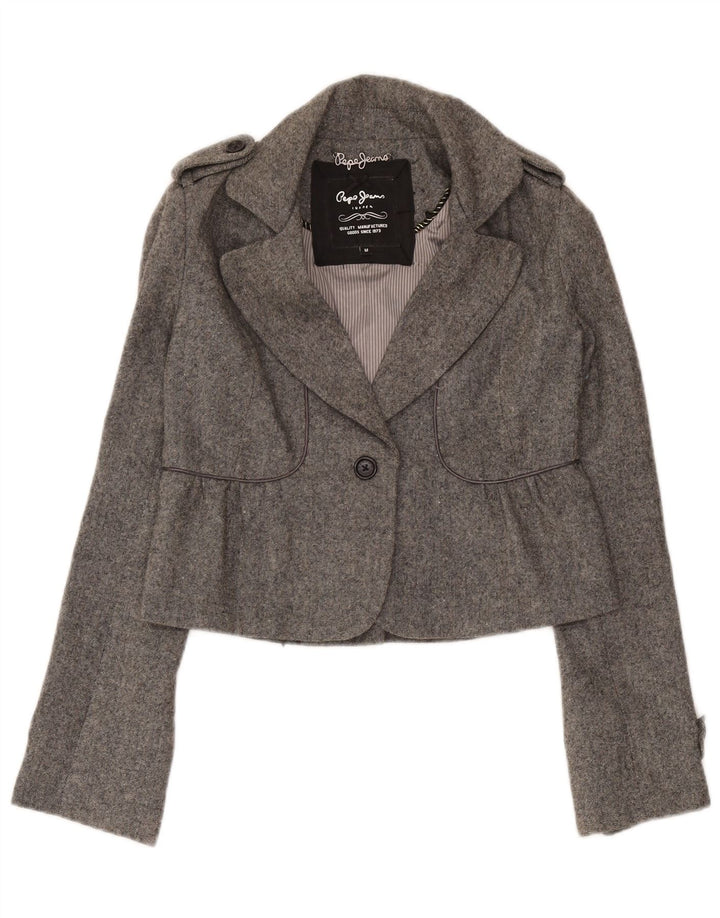 PEPE Jeans Veste blazer courte militaire pour femme UK 12 Gris moyen classique
