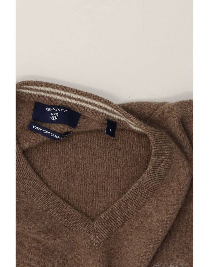 Gant Pull col V pour homme en laine d'agneau Marron Large