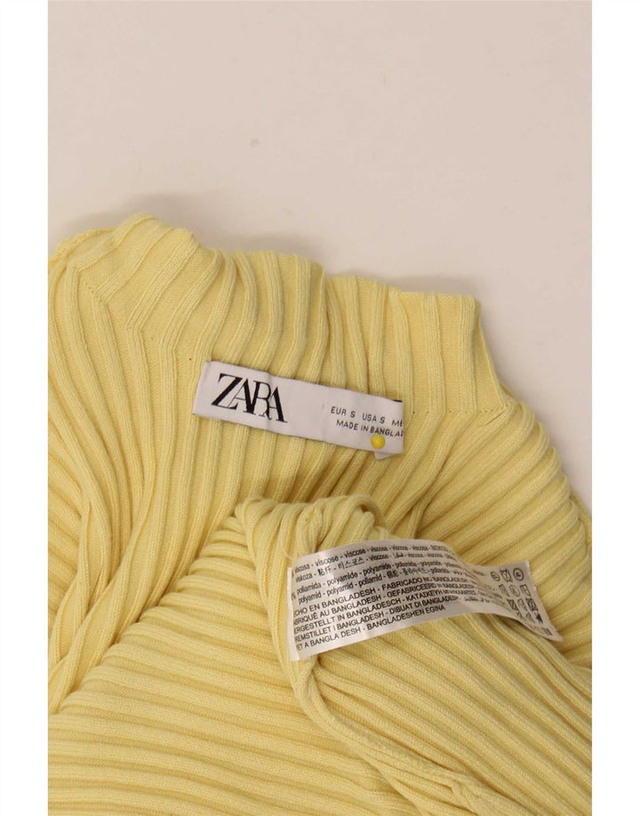 Zara Femme Crop Top Manches Longues UK 8 Small Jaune Viscose