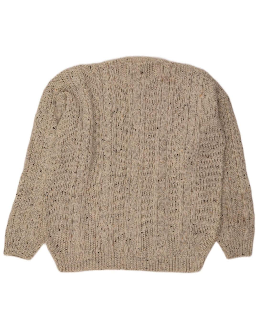 vintage Mens Loose Fit Crew Neck Jumper Pull Moyen Blanc Cassé Moucheté