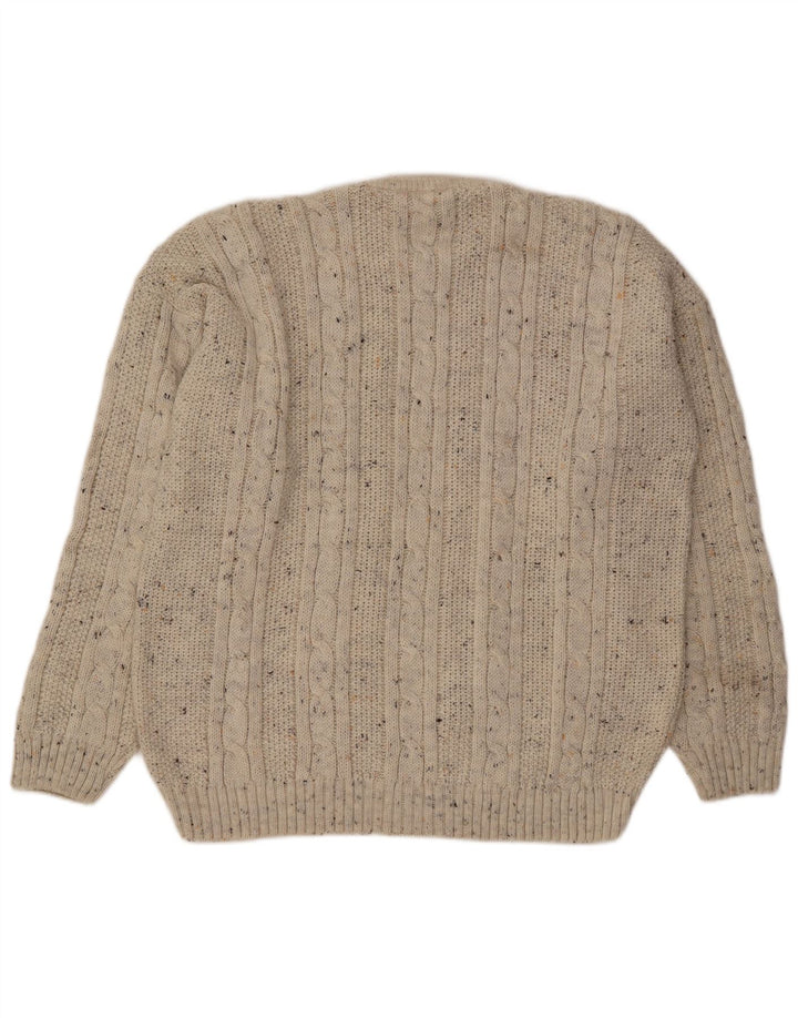 vintage Mens Loose Fit Crew Neck Jumper Pull Moyen Blanc Cassé Moucheté