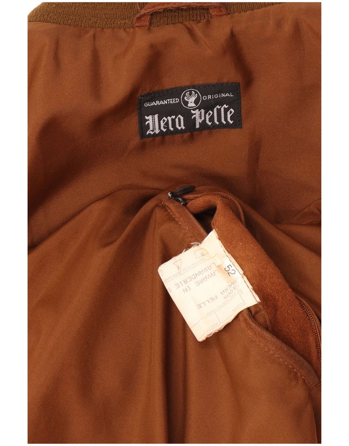 vintage Mens Suede Bomber Jacket IT 52 XL Cuir Marron Rétro