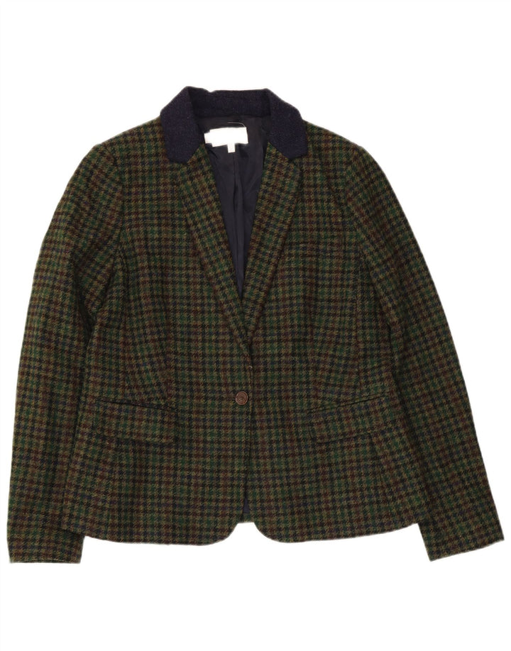 Hobbs Veste blazer à 1 bouton pour femme UK 14 Large en laine pied-de-poule verte