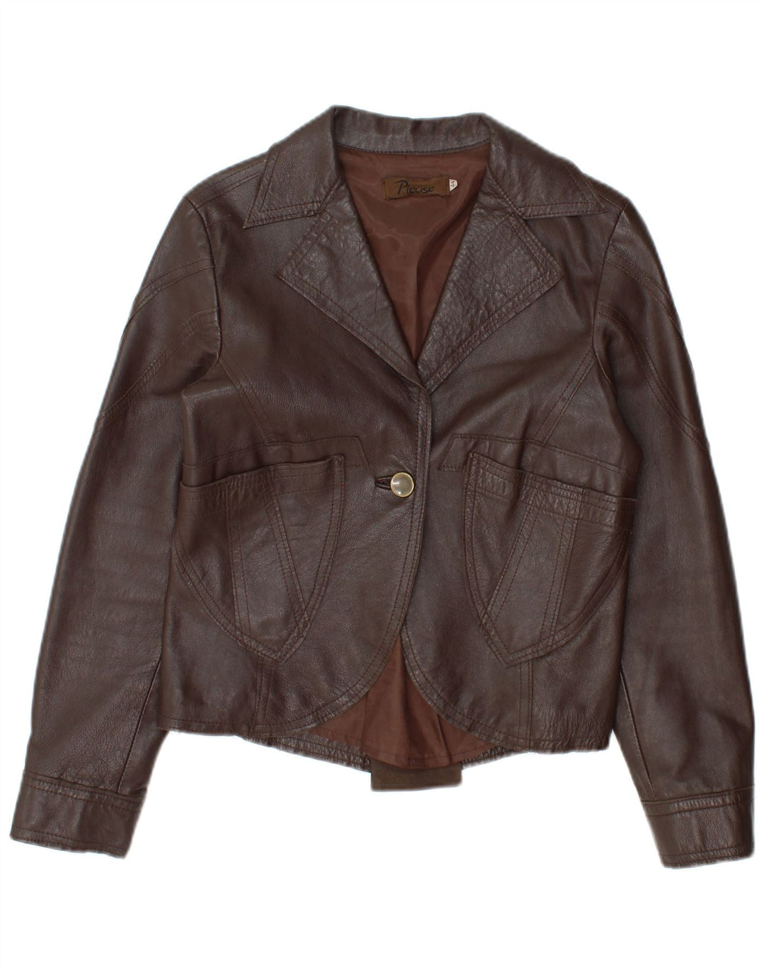 Veste en cuir femme vintage IT 44 Cuir marron moyen