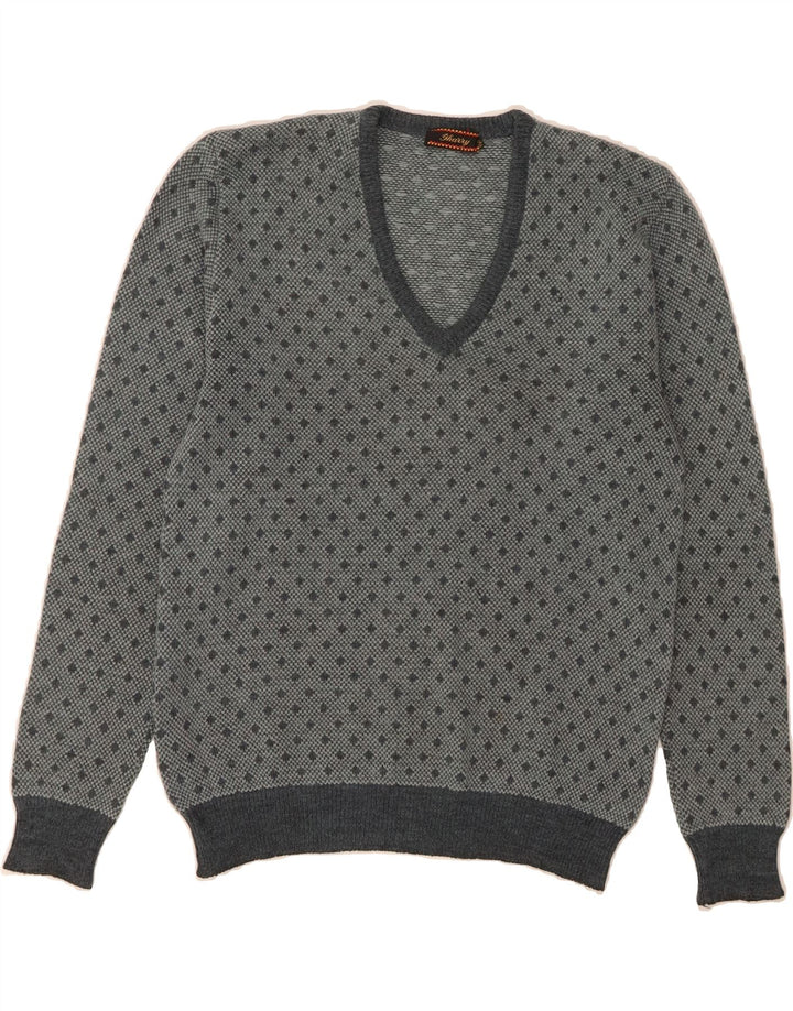 VINTAGE Mens V-Neck Jumper Sweater IT 50 Medium Grey Argyle/Diamond Vintage Vintage and Second-Hand Vintage from Messina Hembry 