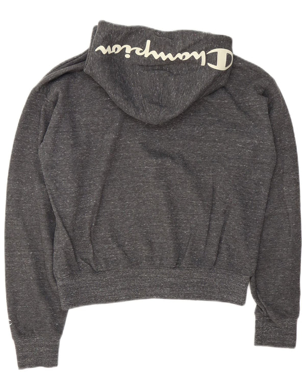 Champion Pull à capuche graphique court pour femme UK 14 Gris moyen en coton moucheté
