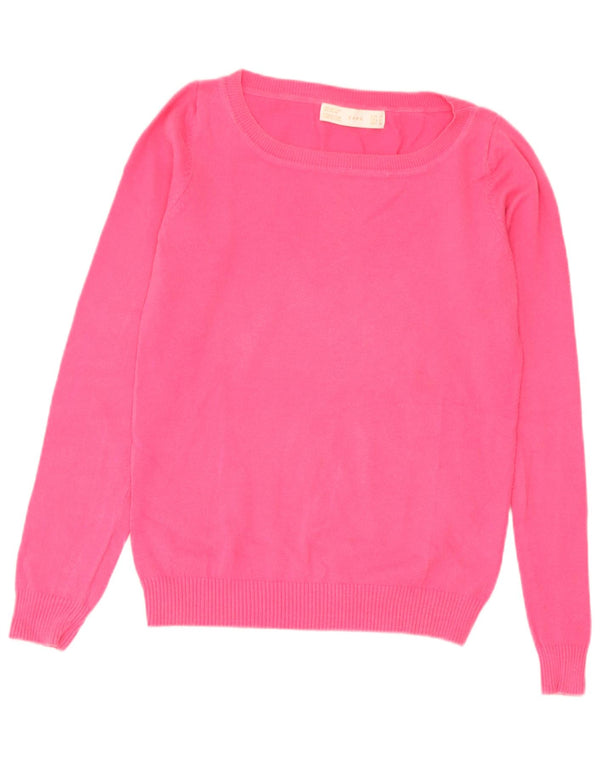 Zara Femme Pull Col Bateau UK 12 Coton Rose Moyen
