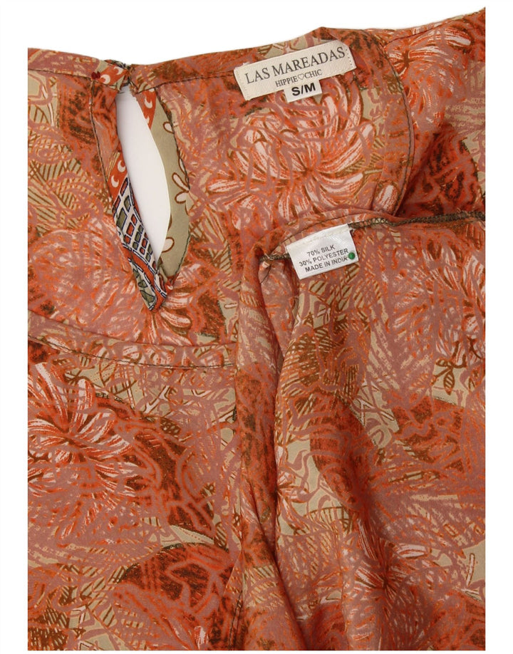 LAS MAREADAS Chemisier surdimensionné pour femme UK 10 Petite soie florale orange