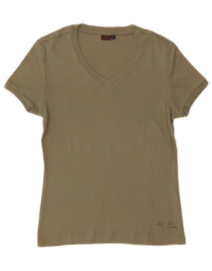 Invicta T-Shirt Femme Top UK 8 Petit Kaki Coton