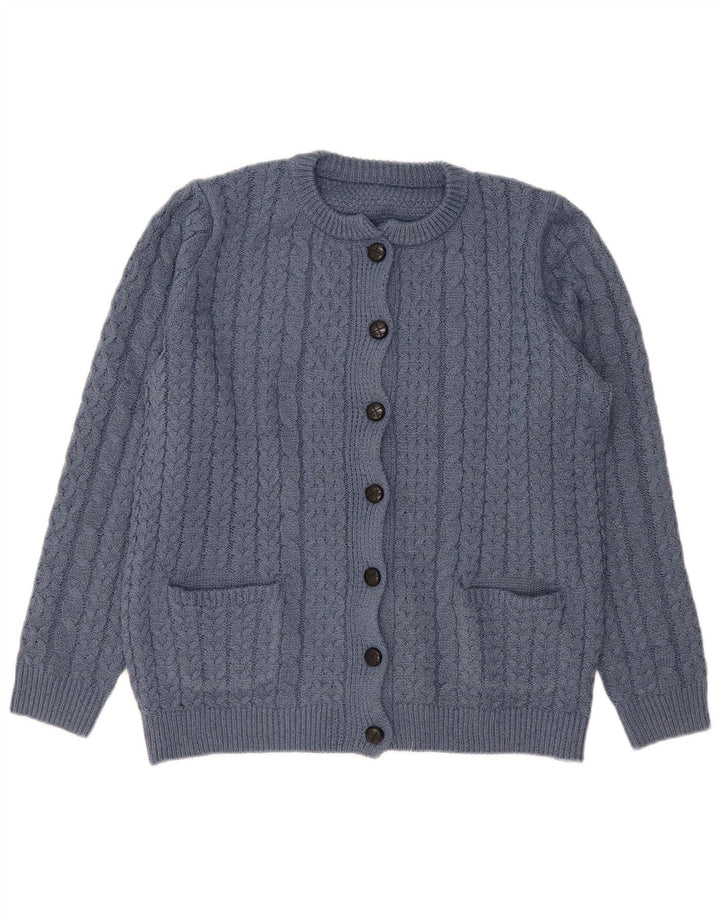 vintage Femmes Loose Fit Cardigan Pull UK 14 Polyester Bleu Moyen