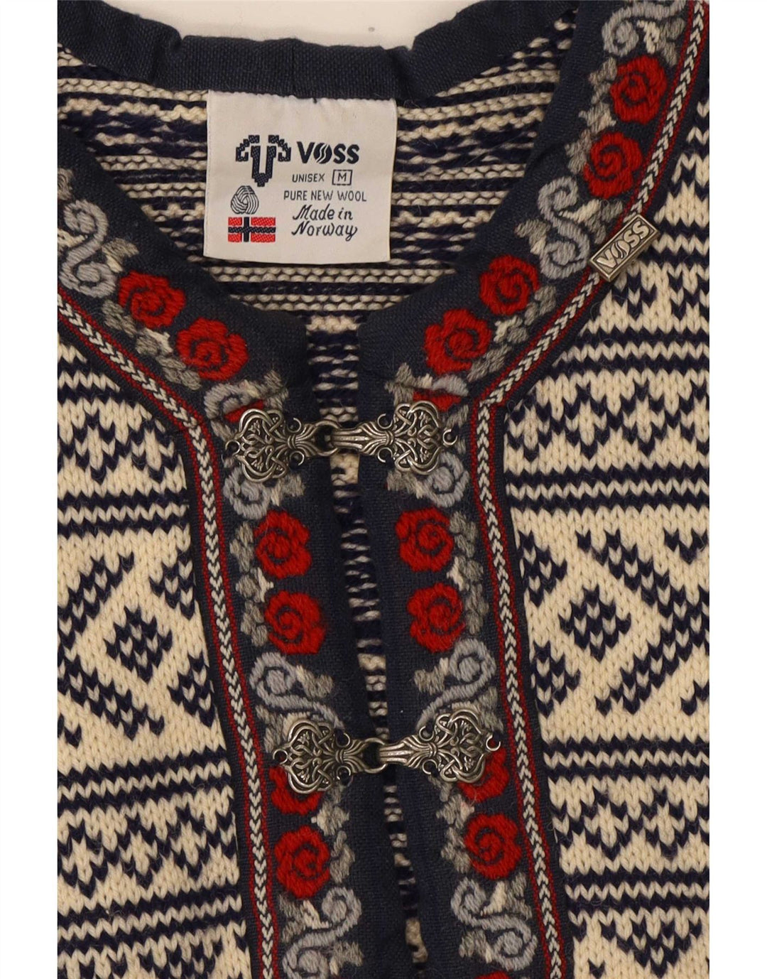 Voss Pull unisexe à col en V pour homme en laine Fair Isle blanc cassé moyen