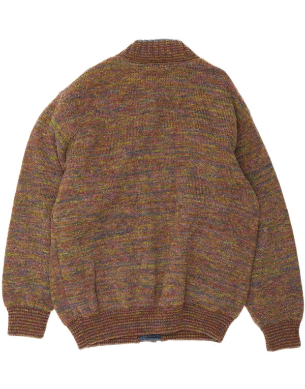 vintage Mens Knit Bomber Jacket UK 42 XL Laine mouchetée multicolore
