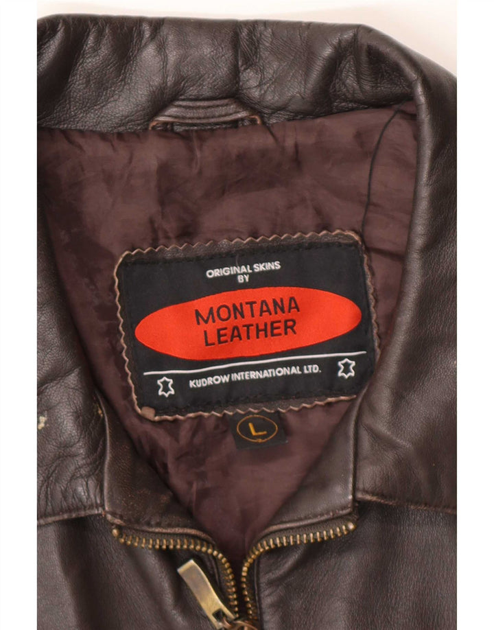 MONTANA Veste en cuir pour homme UK 40 Large Marron