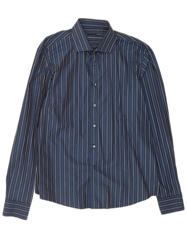 Valentino Chemise Inter Fit Homme Taille 17 1/2 44 XL Coton à fines rayures bleu marine