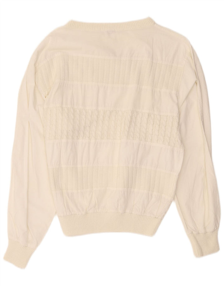 vintage Mens Boat Neck Jumper Pull IT 48 Moyen Off White Cotton