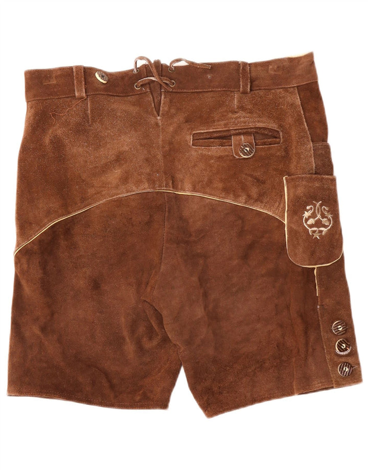 VINTAGE Short en Daim Femme IT 50 XL W38 Cuir Paisley Marron