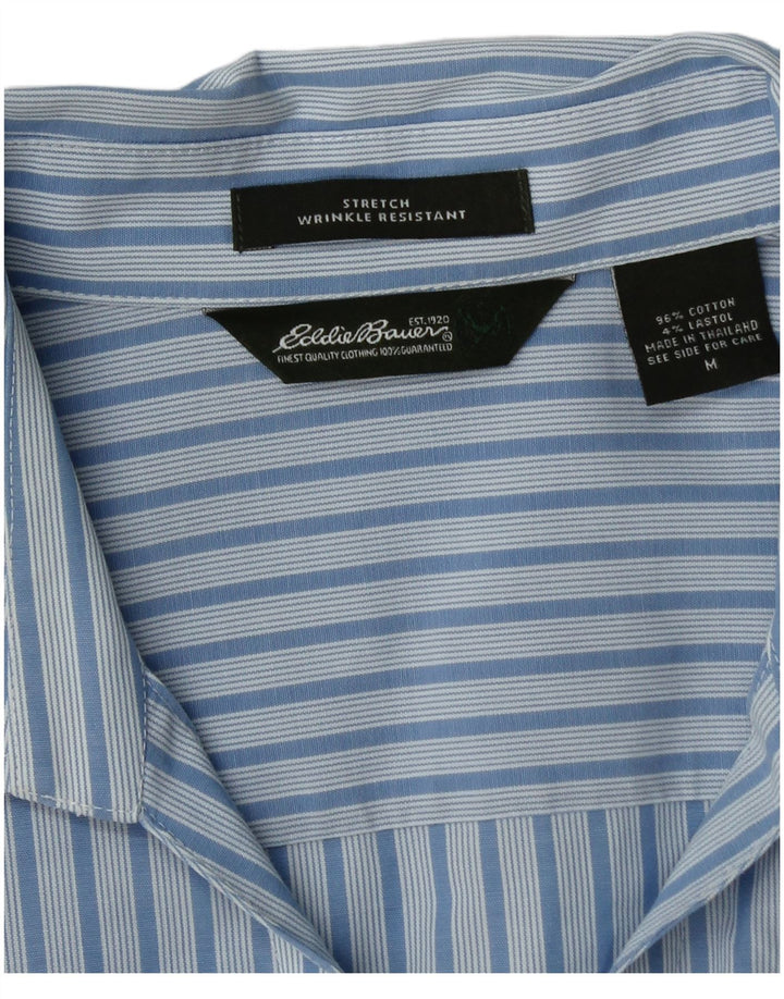 EDDIE BAUER Chemise à manches 3/4 pour femme UK 14 Coton rayé bleu moyen