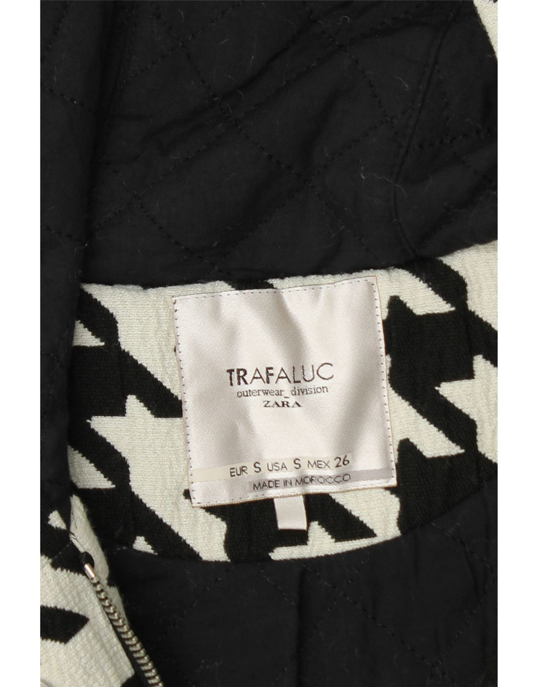 ZARA Manteau coupe-vent surdimensionné pour femme UK 10 Petit pied-de-poule blanc