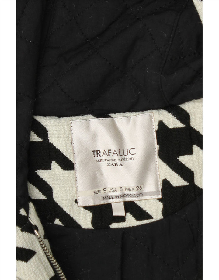 ZARA Manteau coupe-vent surdimensionné pour femme UK 10 Petit pied-de-poule blanc