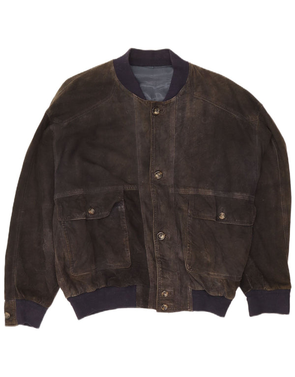vintage Mens Suede Bomber Jacket UK 42 XL Cuir Gris