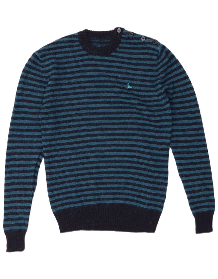 JACK WILLS Pull à col rond pour homme en laine rayée bleu marine