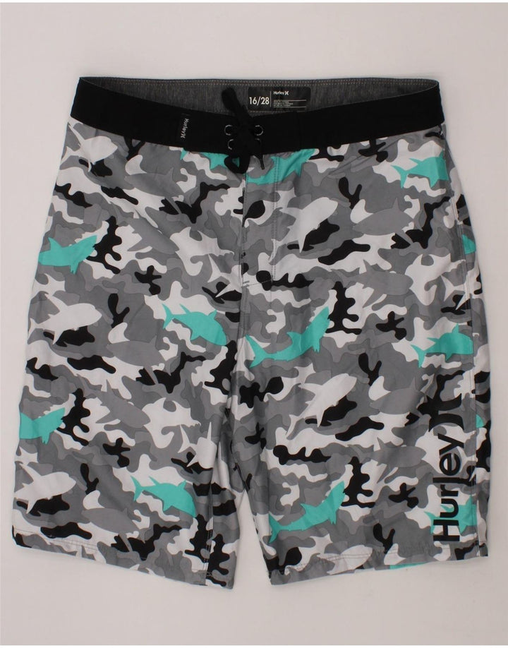 HURLEY Boys Graphic Swimming Shorts 15-16 Years  Grey Camouflage Polyester Vintage Hurley and Second-Hand Hurley from Messina Hembry 