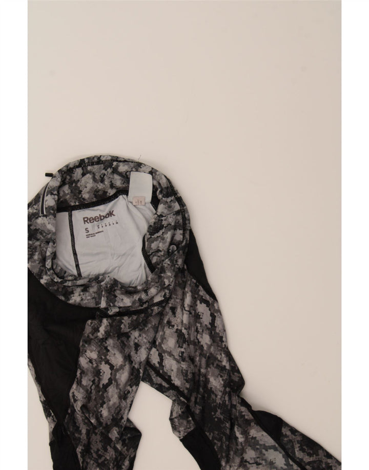 REEBOK Womens Abstract Pattern Leggings UK 10 Small  Black Colourblock Vintage Reebok and Second-Hand Reebok from Messina Hembry 
