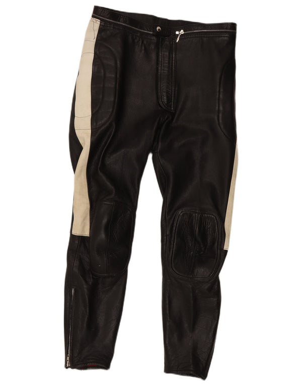 Pantalon motard en cuir vintage pour hommes W34 L30 Colorblock noir