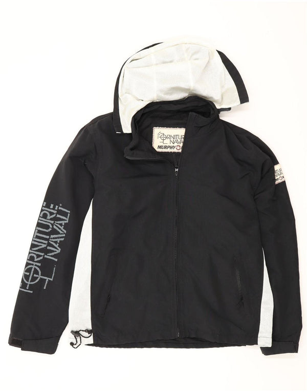Murphy & Nye Veste de pluie à capuche graphique pour homme UK 36 Small Noir Colourblock