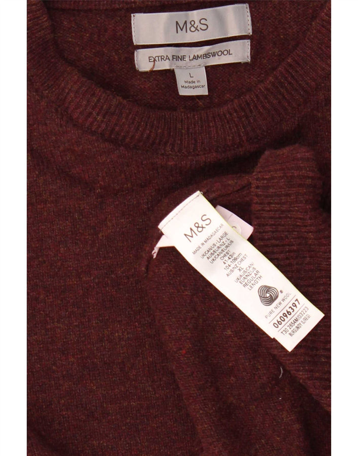 Marks & Spencer Pull à col rond pour homme en laine bordeaux Taille L