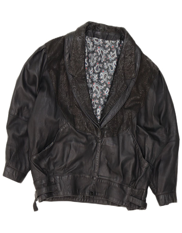 VINTAGE Veste en cuir femme UK 18 XL Black Paisley