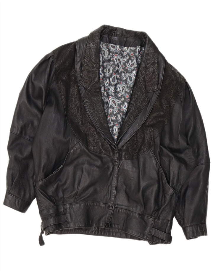 VINTAGE Veste en cuir femme UK 18 XL Black Paisley