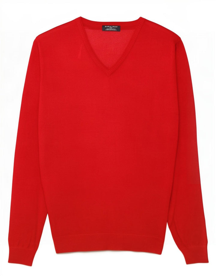 Zara Pull Col V Homme XL Rouge Viscose