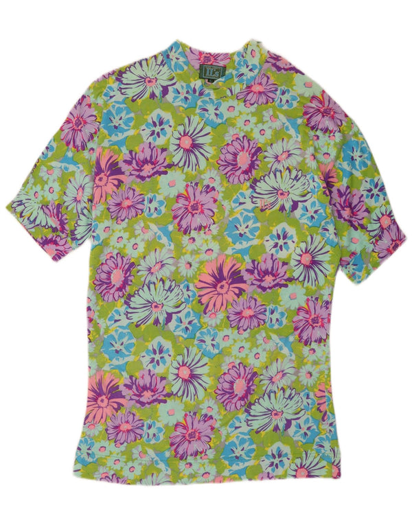 Olmes Carretti Haut T-Shirt Femme UK 16 Grande Viscose Florale Multicolore
